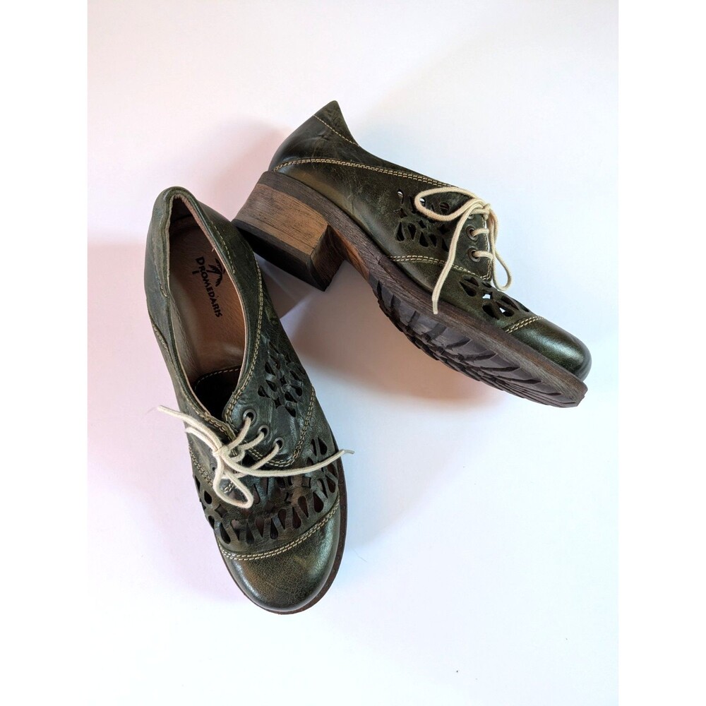 Dromedaris Green Leather Cutout Oxford Heels EU 38 Lug Sole Portugal Lagenlook
